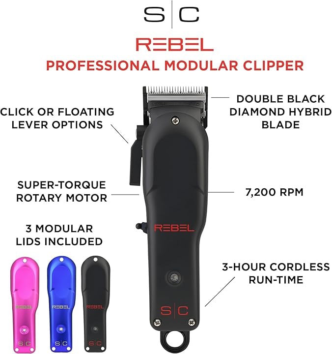 StyleCraft Rebel Professional Cordless Barber Hair Tools Collection with Super-Torque Motor - Hair Clippers and Trimmers